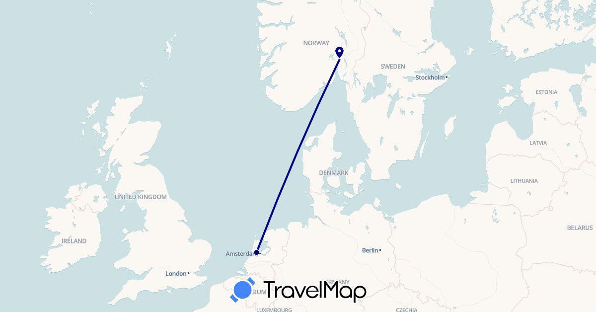 TravelMap itinerary: driving in Netherlands, Norway (Europe)
